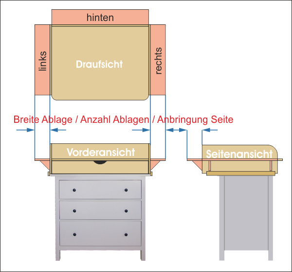 Ablage Wickelaufsatz Tisch / Kommode Holz