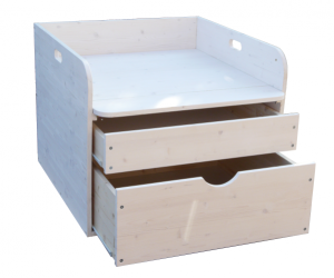 Wickelaufsatz aus Holz mit zwei Schubladen