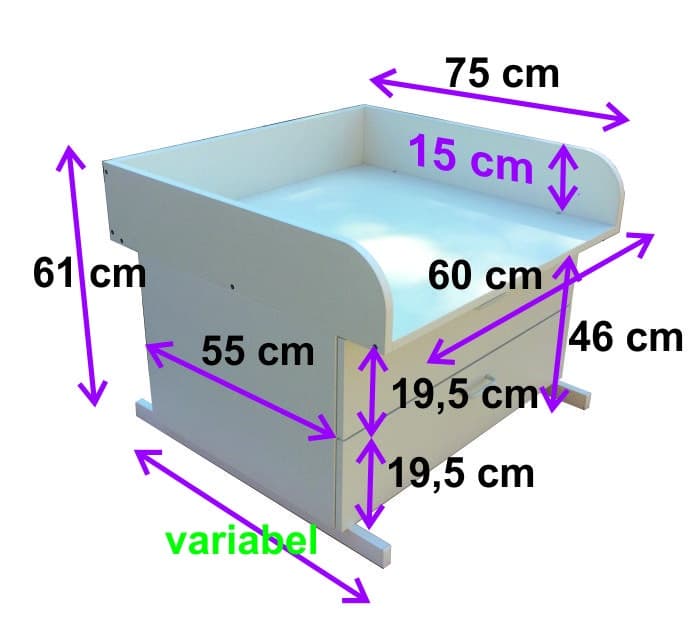 Maße Wickelazufsatz Badewanne - 2 Schieber