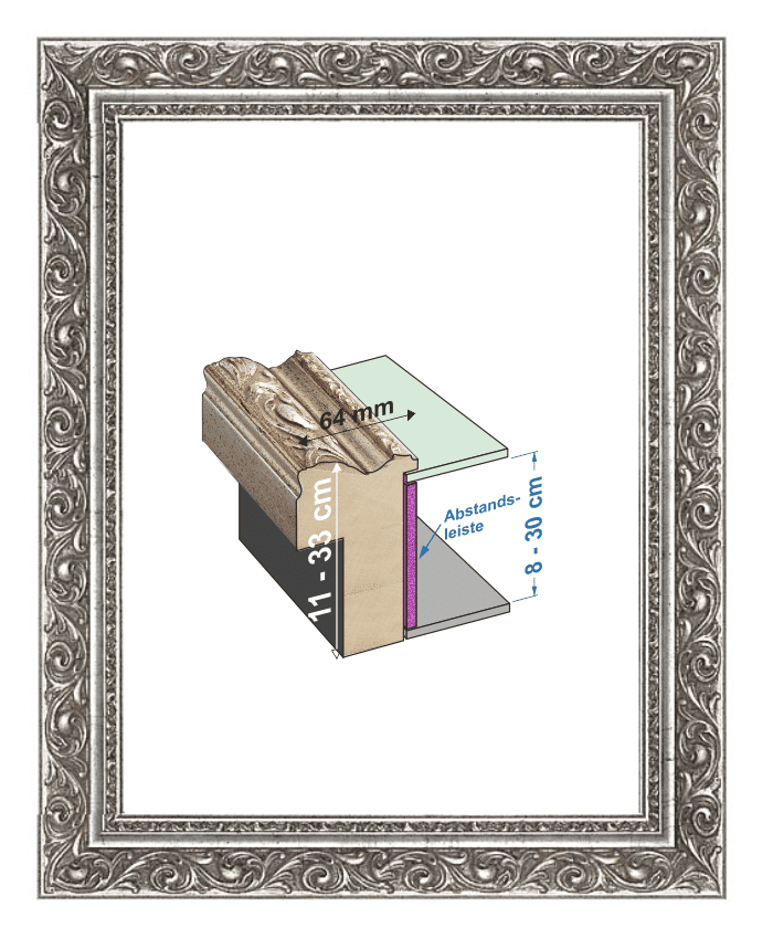 Tiefer Barockrahmen Silber - Einrahmung Brautkleid